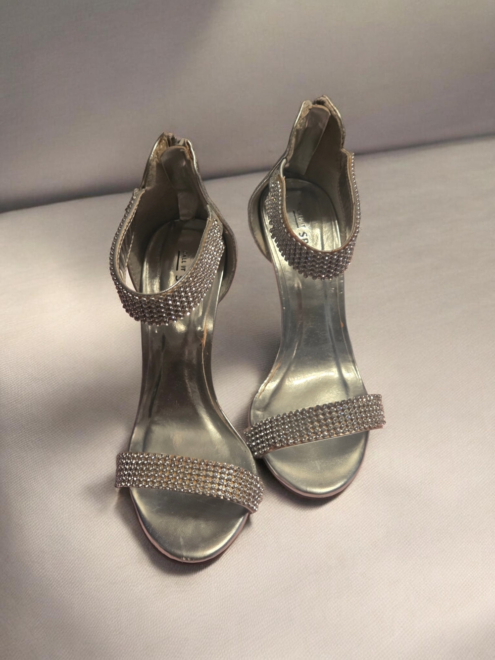 Call It Spring Silver Rhinestone Crystal-Strap Women's Heels Size 5